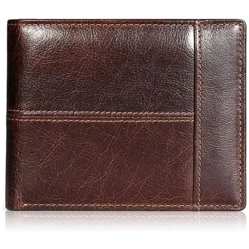 Men Wallet RFID Genuine Leather Bifold Wallets For Men, ID Window 16 Card Holder